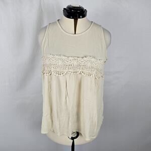 Xhilaration Sleeveless Blouse Women's XXL Cream Ruffles Arc Hem Round Neck